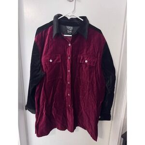 Koos of Course! Burgundy Black Colorblock Paisley Applique Velvet Shirt 1X